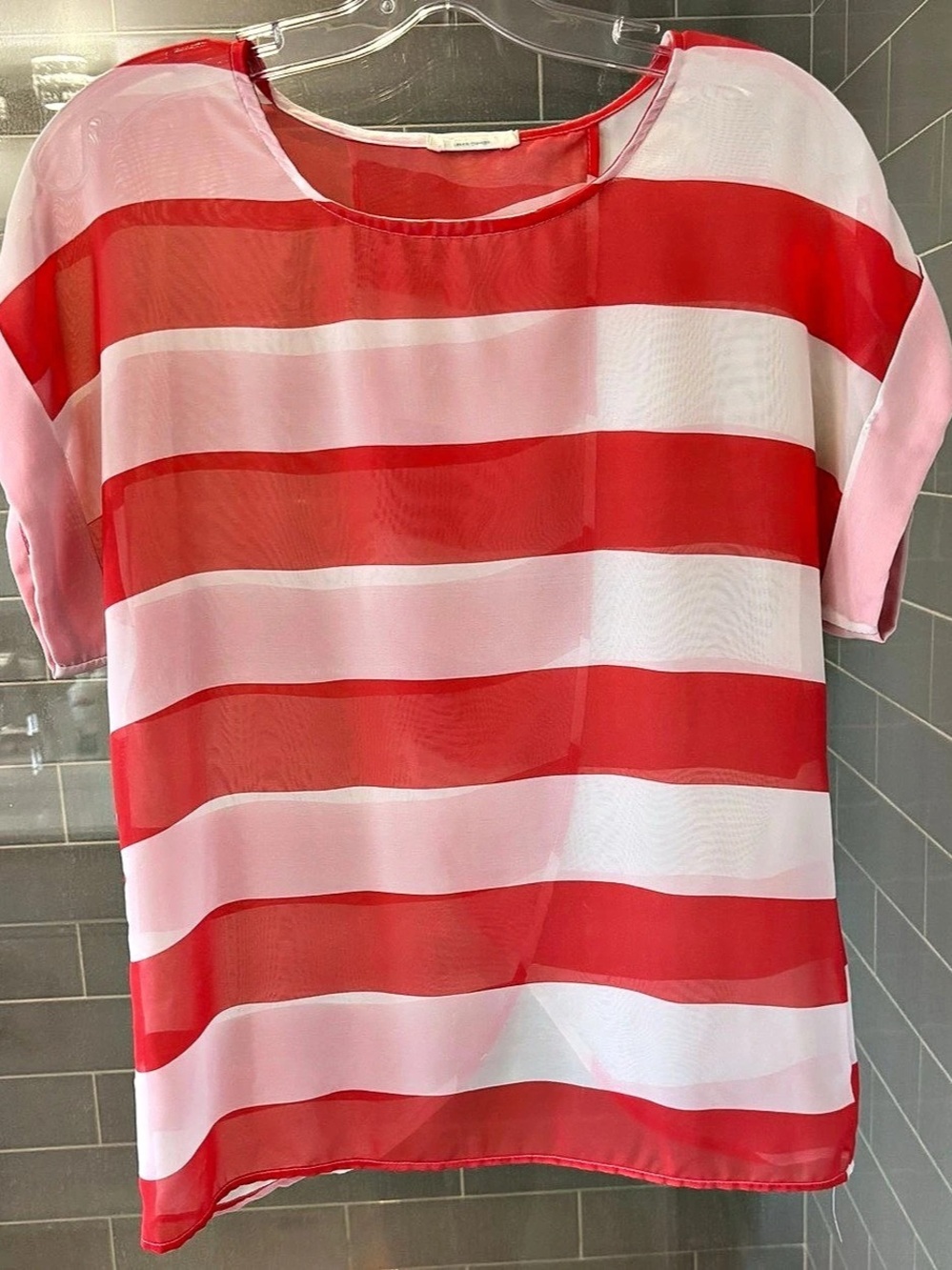 Striped Short Sleeve Blouse in Orange & White